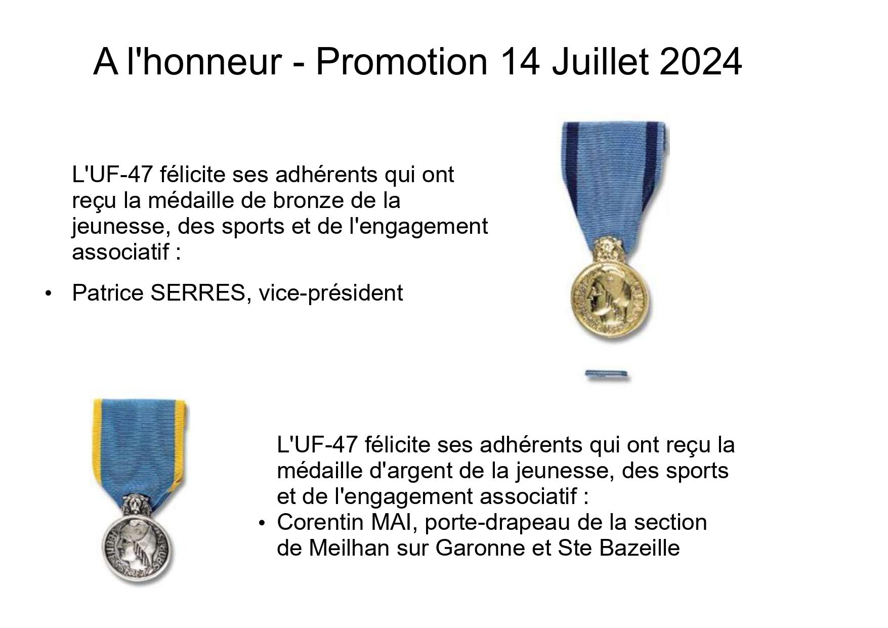 Promotion du 14 juillet 2024